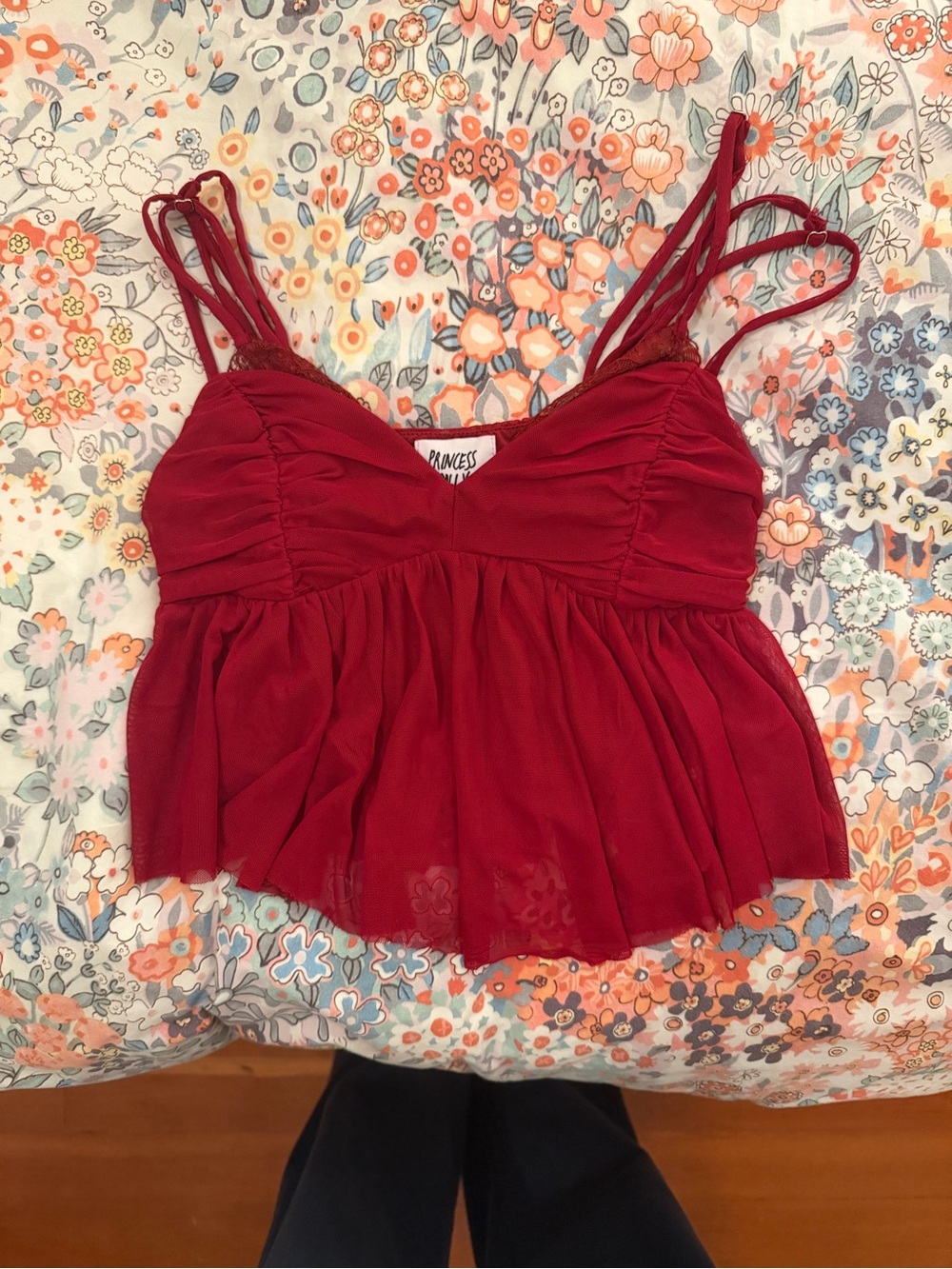 Princess Polly Red Double-Strap Peplum Crop Top